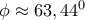 \phi \approx 63,44^0 \phi \approx 63,44^0