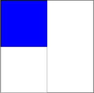 \begin{tikzpicture} 
\draw (0, 0) -- (4, 0) -- (4,4)--(0,4)--cycle; 
\draw [gray] (0, 0) -- (2,0) -- (2, 2) -- (0,2)--cycle; 
\draw [fill=blue, fill opacity=0.6] (0, 2)-- (2,2)--(2, 4)--(0,4)--cycle; 
\end{tikzpicture}