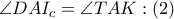 \angle DA{{I}_{c}}=\angle TAK:\left( 2 \right)