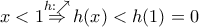 x<1\overset{h:\nearrow }{\mathop{\Rightarrow }}\,h(x)<h(1)=0