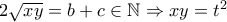 2\sqrt{xy}=b+c \in \mathbb{N} \Rightarrow xy=t^2