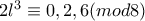 2l^3\equiv 0,2,6(mod 8)