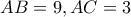 AB=9 , AC=3