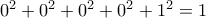 0^2+0^2+0^2+0^2+1^2=1