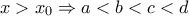 \displaystyle{x>x_0 \Rightarrow a<b<c<d}