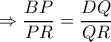 \Rightarrow \dfrac{BP}{PR}=\dfrac{DQ}{QR}