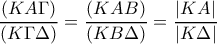 \dfrac{(KA\Gamma)}{(K \Gamma \Delta)}= \dfrac{(KAB)}{(KB\Delta)}= \dfrac{|KA|}{|K\Delta|}