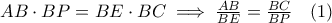 AB\cdot BP= BE \cdot BC\implies \frac{AB}{BE}=\frac{BC}{BP}\quad(1)