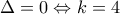 \Delta = 0 \Leftrightarrow k = 4