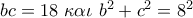 bc = 18\,\,\kappa \alpha \iota \,\,{b^2} + {c^2} = {8^2}