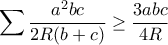 \displaystyle \sum\frac{a^2bc}{2R(b+c)}\geq\frac{3abc}{4R}