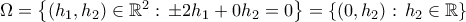 \Omega=\left\{{({h_1,h_2})\in{\mathbb{R}}^2:\,\pm2h_1+0h_2=0}\right\}=\left\{{({0,h_2}):\,h_2\in\mathbb{R}}\right\}