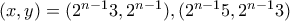 (x,y)=(2^{n-1}3,2^{n-1}),(2^{n-1}5,2^{n-1}3)