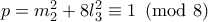 p=m_2^2+8l_3^2\equiv 1\pmod{8}