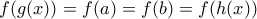f(g(x)) = f(a)=f(b) = f(h(x))