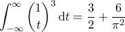 \displaystyle{\int_{-\infty}^\infty\binom{1}{t}^3\,\mathrm{d} t=\frac{3}{2}+\frac{6}{\pi^2}}