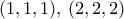 (1,1,1),\, (2,2 ,2) 