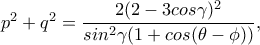 p^2+q^2=\dfrac{2(2-3cos\gamma)^2}{sin^2\gamma (1+cos(\theta-\phi))},