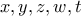 \displaystyle{x,y,z,w,t}