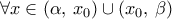 \forall x \in (\alpha,\,x_0)\cup (x_0,\,\beta)