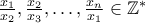 \frac{x_1}{x_2},\frac{x_2}{x_3},\dots, \frac{x_n}{x_1}\in\mathbb{Z^*}