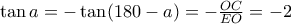 \tan a = -\tan (180 -a)= - \frac {OC}{EO}=-2