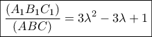 \boxed{\frac{{({A_1}{B_1}{C_1})}}{{(ABC)}} = 3{\lambda ^2} - 3\lambda  + 1}