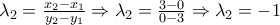 \lambda_2=\frac{x_2-x_1}{y_2-y_1} \Rightarrow \lambda_2=\frac{3-0}{0-3} \Rightarrow \lambda_2=-1