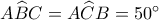 A\widehat BC = A\widehat CB = {50^ \circ }