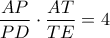 \displaystyle \frac{AP}{PD}\cdot \frac{AT}{TE}=4
