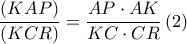 \dfrac {(KAP)}{(KCR)}= \dfrac {AP\cdot AK}{KC\cdot CR} \,(2)