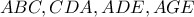 ABC,CDA,ADE,AGE