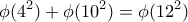 \displaystyle{\phi (4^2)+   \phi (10^2)= \phi (12^2)}