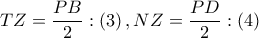 TZ=\dfrac{PB}{2}:\left( 3 \right),NZ=\dfrac{PD}{2}:\left( 4 \right)
