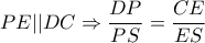 \displaystyle{PE||DC \Rightarrow \frac{{DP}}{{PS}} = \frac{{CE}}{{ES}}}