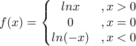 f(x)=\left\{\begin{matrix} 
lnx &,x>0 \\  
 0&,x=0 \\  
 ln(-x)&,x<0  
\end{matrix}\right.