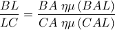 \displaystyle  
\frac{{BL}}{{LC}} = \frac{{BA\;\eta \mu \left( {BAL} \right)}}{{CA\;\eta \mu \left( {CAL} \right)}}
