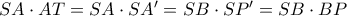 SA \cdot AT =SA \cdot SA'= SB \cdot SP'= SB \cdot BP SA \cdot AT =SA \cdot SA'= SB \cdot SP'= SB \cdot BP
