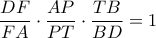 \dfrac{DF}{FA}\cdot \dfrac{AP}{PT}\cdot \dfrac{TB}{BD}=1