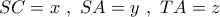 SC = x\,\,,\,\,SA = y\,\,,\,\,TA = z\,\,