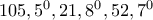 105,5^0, 21,8^0, 52,7^0