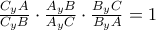 \frac{C_yA}{C_yB}\cdot\frac{A_yB}{A_yC}\cdot\frac{B_yC}{B_yA}=1 \frac{C_yA}{C_yB}\cdot\frac{A_yB}{A_yC}\cdot\frac{B_yC}{B_yA}=1