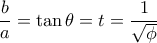 \dfrac {b}{a} = \tan \theta = t = \dfrac {1}{\sqrt {\phi}}