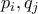 \displaystyle{p_i , q_j}
