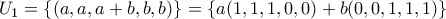  U_{1} = \left \{ (a,a,a+b,b,b) \right \} = \left \{ a(1,1,1,0,0)+b(0,0,1,1,1)\right \} 