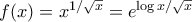 f(x) = x^{1/\sqrt{x}} = e^{\log{x}/\sqrt{x}}
