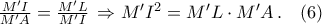 \frac{M'I}{M'A}= \frac{M'L}{M'I}\,\Rightarrow M'I^2=M'L \cdot M'A\,.\quad (6)