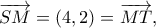 \displaystyle \overrightarrow {SM} = (4,2) = \overrightarrow {MT}, \displaystyle \overrightarrow {SM} = (4,2) = \overrightarrow {MT},