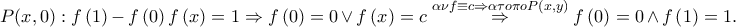 P(x,0):f\left ( 1 \right )-f\left ( 0 \right )f\left ( x \right )=1\Rightarrow f\left ( 0 \right )=0\vee f\left ( x \right )=c\overset{\alpha \nu f\equiv c \Rightarrow \alpha \tau o\pi o P(x,y)}\Rightarrow f\left ( 0 \right )=0\wedge f\left ( 1 \right )=1. P(x,0):f\left ( 1 \right )-f\left ( 0 \right )f\left ( x \right )=1\Rightarrow f\left ( 0 \right )=0\vee f\left ( x \right )=c\overset{\alpha \nu f\equiv c \Rightarrow \alpha \tau o\pi o P(x,y)}\Rightarrow f\left ( 0 \right )=0\wedge f\left ( 1 \right )=1.