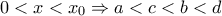 \displaystyle{0<x<x_0 \Rightarrow a<c<b<d}
